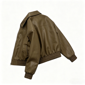 Blouson Bomber en Cuir Lavé pour Homme, Coupe Oversize et Épaisse, avec Col, Personnalisable OEM/ODM, Broderie Personnalisée, Coupe-Vent - Product Image 3