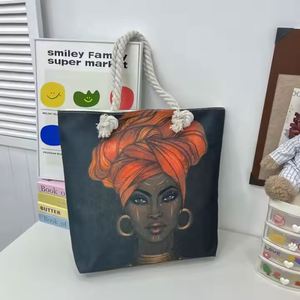 Cool Art African Girl Printed Women's Handbag Large Capacity Black <b>Canvas</b> Tote Bag Fabric Lining Room-Suitable Dirt Braided Girl - Product Image 4