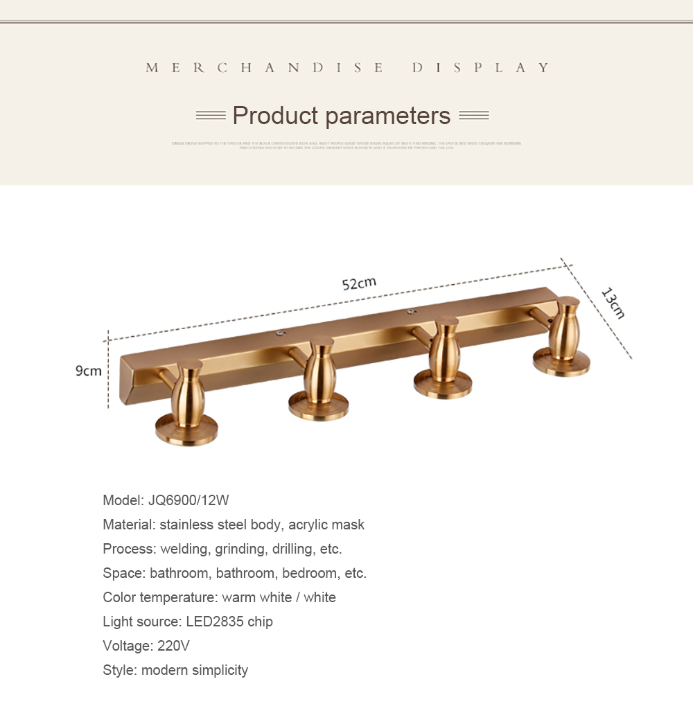 Modern decorative Mirror wall lamp Fixture waterproof gold led bathroom vanity lighting