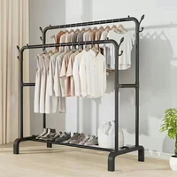 Porte-vêtements en métal à double tige de 150cm avec crochets et base en plastique Porte-vêtements antirouille Porte-vêtements pour chambre à coucher