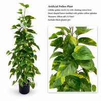 Plante artificielle moderne de 100 cm, éco-responsable et durable, en pot, feuillage vert-jaune en forme de cœur, pour salon, bureau, étagère, villa