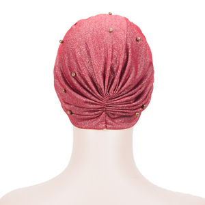 Couvre-tête perlé glamour pour femmes, nœud extensible, chimio, cadeau de saint-valentin, polyester rouge, <span class=keywords><strong>alopécie</strong></span>, foulard - Product Image 6