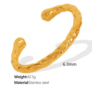 Xixi Fashion Rvs Sieraden Groothandel Aanslag Gratis 18K Vergulde Waterdichte Verstelbare Chunky Manchet Armband Armbanden - Product Image 6