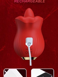 Silicone Fully Wrapped More Reassuring Material Rose Vibrator Masturbator 10 Tongue Licking Vibration <strong>Adult</strong> Sex Toys <strong>Massager</strong> - Product Image 5