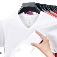Nouveau T-shirt d'été en coton à col en V pour hommes d'âge moyen, décontracté, respirant, 220g, avec logos imprimés en sérigraphie couleur unie