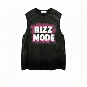 เสื้อกล้ามวินเทจทรงหลวมพิมพ์ลายกราฟฟิตี RIZZ MODE สไตล์ฮิปฮอปสตรีทแวร์สำหรับผู้ชาย - Product Image 1