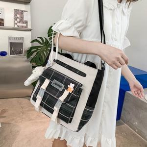 캐주얼 다채로운 격자 무늬 투명 플라스틱 버클 큰 숙녀 허리 핸드백 슬링 어깨 토트 메신저 가방 곰 펜던트 - Product Image 4