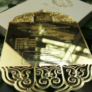 Lujo personalizado corte láser <span class=keywords><strong>arabesco</strong></span> tallado texto espejo dorado acrílico invitación de boda con sello caliente blanco caja de lámina dorada - Product Image 3