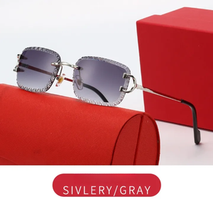 Luxury Rimless Square Sunglasses Gradient Lens Diamond Cutting UV400 Trendy Designer Style Womens <b>Eyewear</b> - Product Image 4