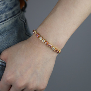 Kalung Gelang Hip Hop pribadi rantai tenis zirkonia tetesan minyak persegi panjang mata kuda bulat baru - Product Image 5