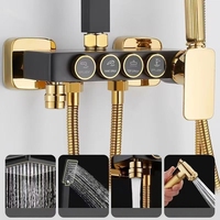 Ensemble de robinetterie de douche murale de luxe en laiton avec cartouche céramique, pommeau de douche effet pluie, douchette à main, pulvérisateur de bidet et commande à touches piano