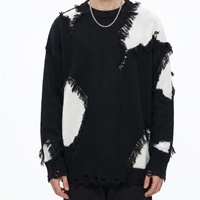 Pull-over texturé déchiré surdimensionné pour homme, en tricot patchwork vieilli, avec logo personnalisé ODM, collection automne