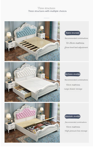Tempat tidur kayu padat kelas atas, gaya Eropa furnitur kamar tidur putri, tempat tidur penyimpanan ganda 2 tempat - Product Image 4