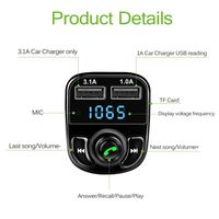 PIX-LINK BT 5.0 sans fil pour kit voiture Bluetooth avec lecteur de musique MP3 appel mains libres double chargeur de voiture USB transmetteur FM