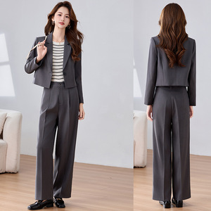 Women's Grey Short Blazer Suit Solid Color Polyester Anti-Wrinkle Casual Professional Wear Spring Autumn 2025 - Product Image 1