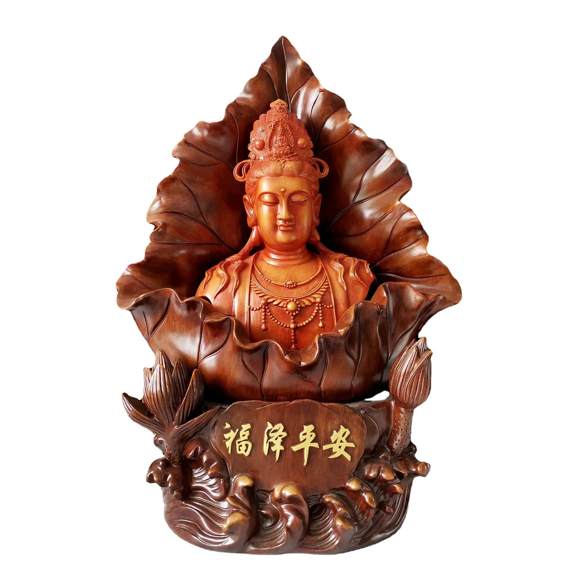 Resin Guanyin Statue At Home To Worship Nanhai Guanyin Bodhisattva Ornament Carved Wood Wooden Meditating Buddha Head Statue