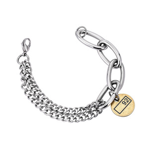 yunnique Hip Hop Metallic Style <b>Titanium</b> Steel Unisex Cuban <b>Chain</b> Bracelet With Number 92 Charm Geometric Design - Product Image 5