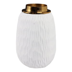 Vaso Ecomix medio con bordo in metallo bianco, vaso decorativo per fiori, per soggiorno, decorazioni per la casa, camera da letto, vaso da comodino - Product Image 3