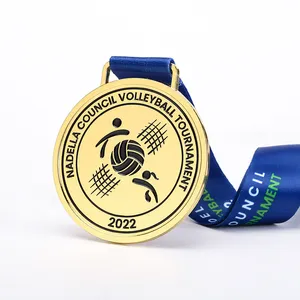 Medallas deportivas de oro personalizadas de fábrica, Premio personalizado, medalla de voleibol de fútbol barata con cinta