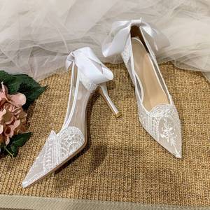 Zapatos de Tacón Alto de Lujo con Correa en el Tobillo de 6CM/8CM, Zapatos de Novia Blancos con Encaje para Boda - Product Image 3