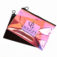 Pochette zippée noire recyclable personnalisable, sac à fermeture éclair en PVC transparent pour l'emballage de cosmétiques, de bijoux et de bagues
