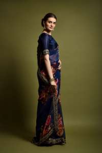 Georgette <b>Saree</b> With Unstitched <b>Blouse</b> Embroidery Cut Work Lace Border Heavy Bengalori Sartin <b>Saree</b> for Womens - Product Image 5