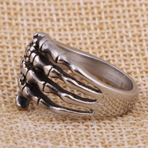 Anillo de Mano de Esqueleto, Color Acero, Estilo Punk de Halloween, Joyería para Hombre - Product Image 2