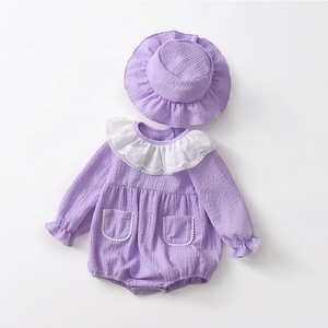 Conjunto de Dos Piezas de Manga Larga para Recién Nacidos, Mono Morado con Gorro para Bebés Niñas, <span class=keywords><strong>Ropa</strong></span> de Princesa para Uso Diario en Otoño - Product Image 1