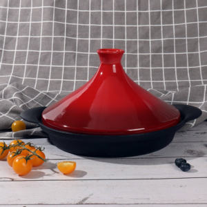 <span class=keywords><strong>Tajine</strong></span> <span class=keywords><strong>en</strong></span> <span class=keywords><strong>fonte</strong></span> émaillée avec couvercle <span class=keywords><strong>en</strong></span> céramique, idéal pour servir des plats marocains traditionnels, durable et sans danger pour les aliments - Product Image 1