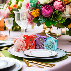 Thiết kế mới Rỗng ra và vàng dập cô dâu và chú rể Wedding party facour Kẹo hộp cho khách Quà Tặng đóng gói hộp với Ribbon - Product Image 6