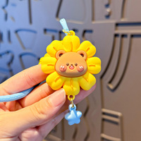 Porte-clés pendentif ours fleuri mignon, figurine de dessin animé tridimensionnelle, lapin créatif, cadeau pour étudiant
