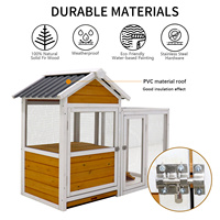 Grand poulailler extérieur en bois pour poules et canards avec nichoir, cage à oiseaux, cage à lapins, planche imperméable, dégradé jaune-brun 80 °