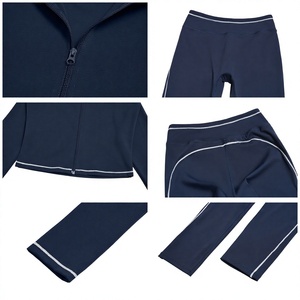 Ensemble de yoga uni pour femme, short taille haute, crop top à manches longues avec fermeture éclair sur le devant, sans couture, 2 pièces, tenue d'entraînement en Spandex et Polyester - Product Image 4