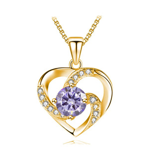 สร้อยคอจี้รูปหัวใจประดับมอสซาไ<span class=keywords><strong>น</strong></span>ต์ทรงกลมสีสั<span class=keywords><strong>น</strong></span>สดใส ชุบไวท์โกลด์ เงินแท้ S925 ของขวัญคู่รักสไตล์คลาสสิกขายดี - Product Image 3