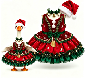 Winter Christmas Goose Outfit Set Dress Santa Hat Bells Wreath Outdoor Garden Holiday Decoration - Product Image 3
