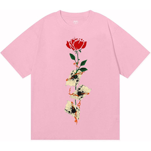 Men's Black Short Sleeve T-Shirt Red Rose <b>Skull</b> Pattern Printed 100% Cotton Casual O-Neck Regular Fit Anti-Pilling Breathable - Product Image 3
