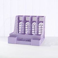 Organisateur de dossiers en plastique à 4 compartiments avec porte-stylo, couleur pastel, support de bureau, 4 fentes, organisateur de dossiers vertical en plastique