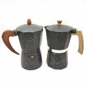 <span class=keywords><strong>Cafetière</strong></span> Moka en aluminium noir moucheté avec poignée en bois, machine à expresso pour cuisinière, <span class=keywords><strong>cafetière</strong></span> de style italien - Product Image 1