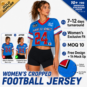 Kaos Jersey Wanita Estetik Model Crop untuk Sepak Bola, Bahan Mesh Tebal Vintage, Seragam Sorak-Sorai, Custom Blockette Core Tee - Product Image 1