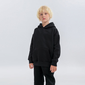 Ensemble de sweat-shirt noir pour enfants, manches longues, couleur unie, pantalon en coton confortable, tenue 2 pièces - Product Image 1