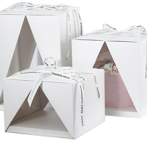 Caixas de Bolo Personalizadas para Aniversário, Decorativas, de Papelão Branco com Abertura Dupla, Laminação Fosca, Revestimento UV, Recicláveis e Seguras para Alimentos - Product Image 1