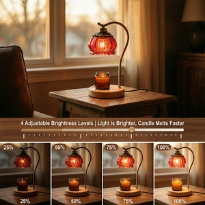 Lampe chauffe-bougie en verre côtelé rouge lotus avec 4 niveaux de luminosité réglables et minuterie automatique de 2 à 8 heures pour la décoration vintage française de la maison - Product Image 2
