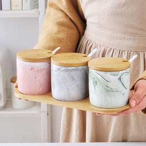Juego de recipientes para condimentos de cerámica con efecto mármol, caja de condimentos para cocina, salero para el hogar - Product Image 5