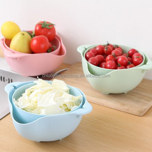Bol de lavage et d'égouttage pour fruits et légumes, panier d'égouttage rond rotatif à double couche en plastique, <span class=keywords><strong>passoire</strong></span> de cuisine - Product Image 6