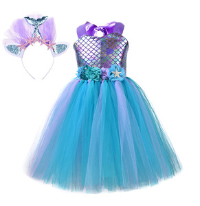 Nouvelle arrivée, jupe tutu moelleuse de sirène pour filles, avec coiffe, costume de déguisement pour Halloween, carnaval, 100% polyester, TV et cinéma - Product Image 5