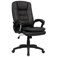 Chaise de bureau exécutive traditionnelle de haute qualité, dossier haut, noire, avec accoudoirs fixes et coussin en PU