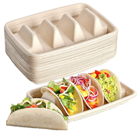 Boîte de livraison pour tacos en bagasse gaufrée, compostable, biodégradable, jetable, de qualité alimentaire, avec couvercle transparent pour plateau d'emballage de tacos