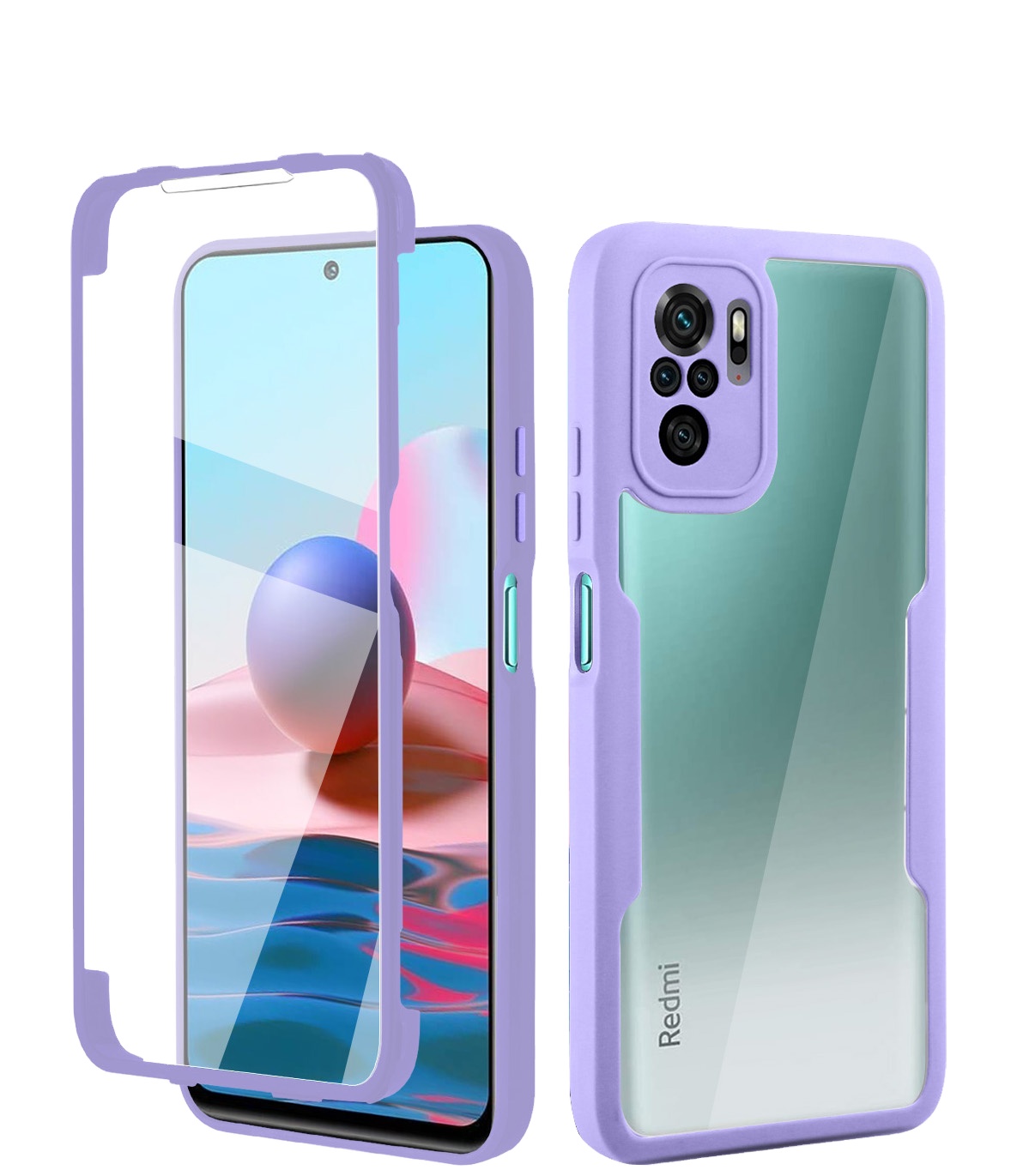 360 Full Cover Transparent Clear back Hybrid 2 in 1 Soft TPU PC Shockproof Phone Case for Redmi Note 10 Note 10s