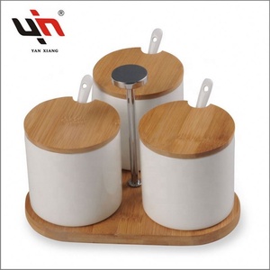 High quality Food Storage Canister Jar Container Tea Sugar Coffee Canister Set With Bamboo Lid