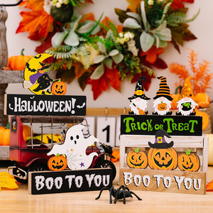 Decoraciones de Madera para Halloween, Calabaza, Fantasma, Gnomo, Letreros, Adornos de Mesa para Interiores, Serigrafía Hecha a Mano - Product Image 1